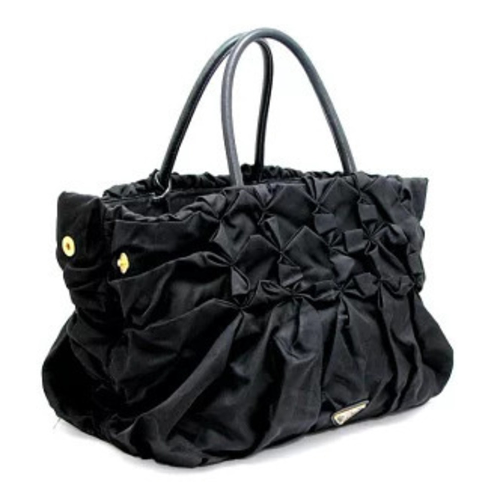 Prada Frill Tote Bag Handbag Black - Picture 2 of 7